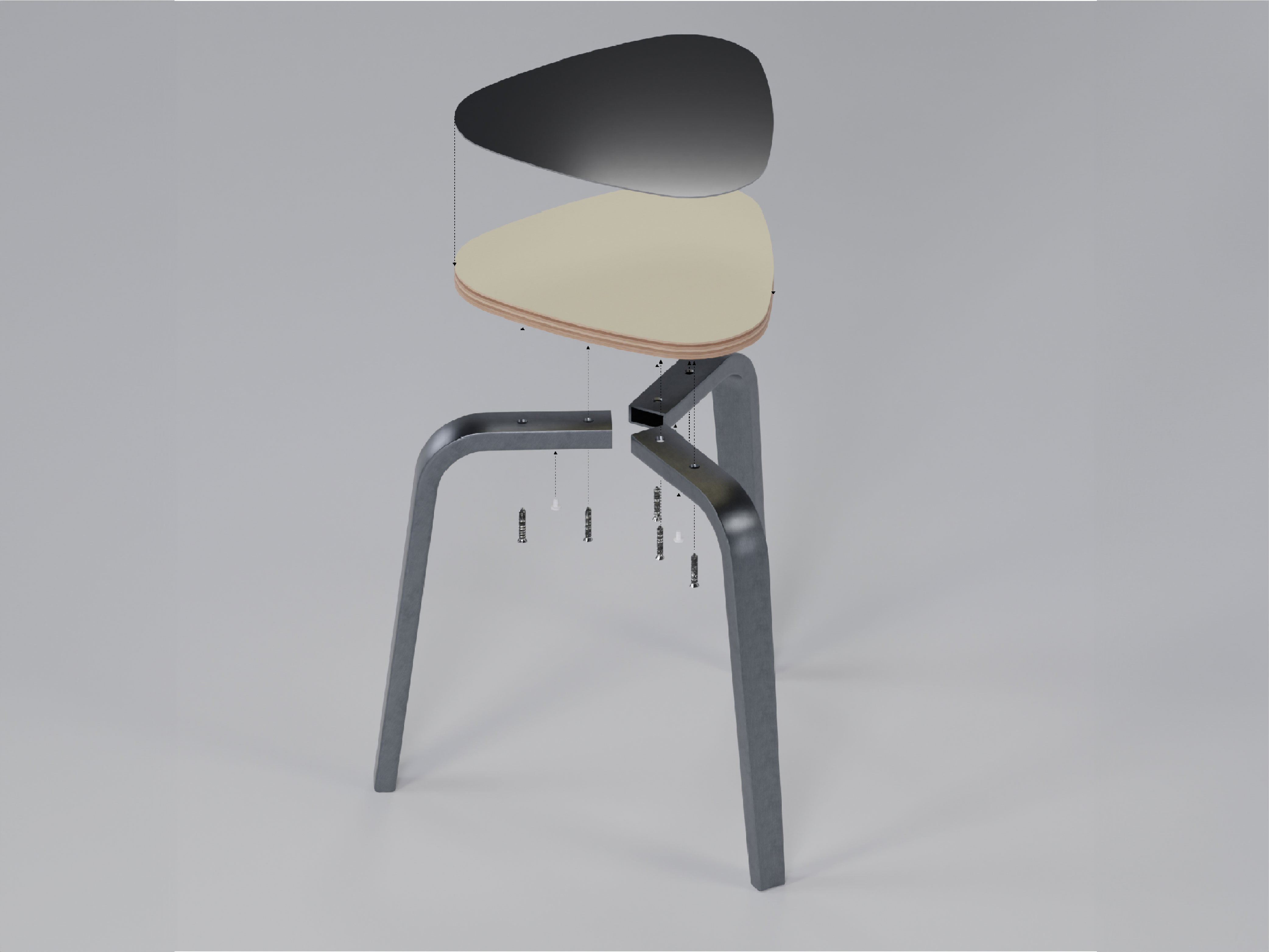 Re-designed stool exploded view