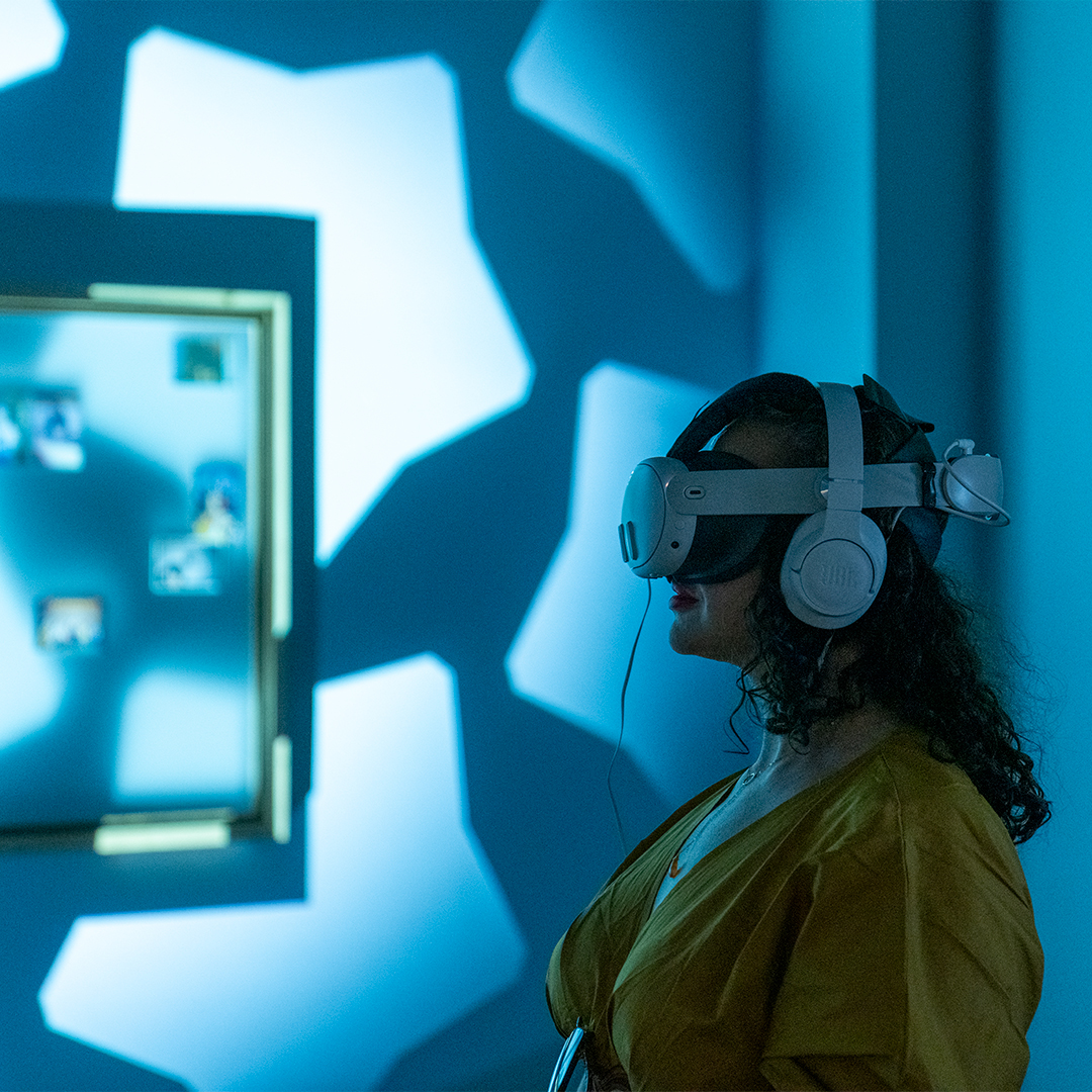 Exhibition attendee using the VR headset